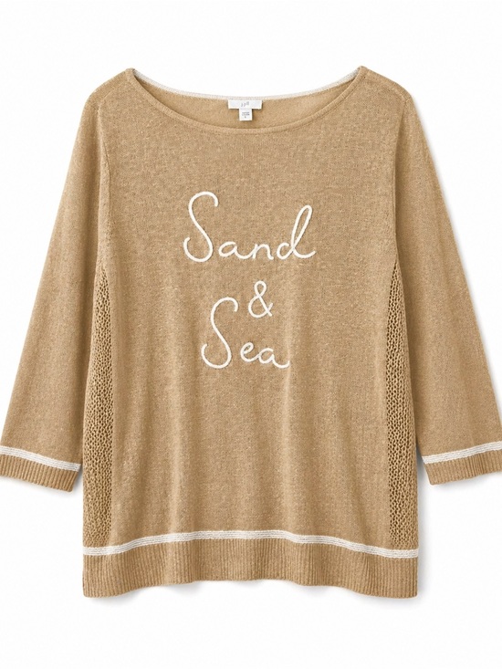 J. Jill Sweaters - J.Jill Sand & Sea Linen Blend Sweater Large Coastal Lightweight Knit Beach Top